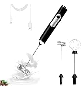 Electric Double Whisk Milk Frother Handheld Black USB Rechargeable Drink Mixer, 3 Speeds Adjustab...