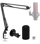 SUNMON Boom Arm for HyperX QuadCast with Pop Filter - Wall Mount Boom Arm and C Desk Clamp, Sciss...