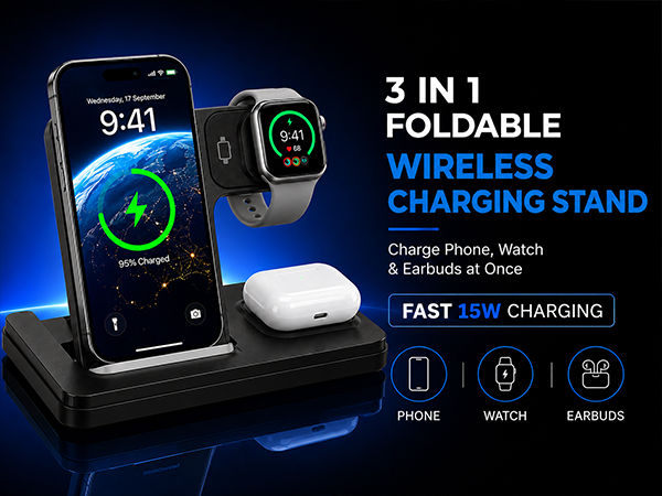 3 in 1 Foldable Wireless Charging Stand
