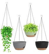 SQKH 8 Inch Hanging Planters for Indoor Outdoor Plants, 4 Pack Plastic Self Watering Hanging Bask...