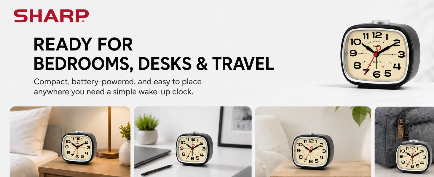 battery powered portable alarm clock retro cool 50s 60s 70s bedside alarm easy to read analog