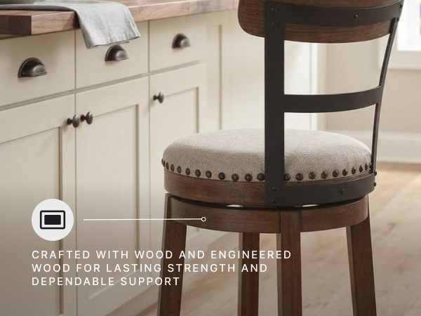 Close up showing 360-degree rotation mechanism on sturdy dark metal pub stool