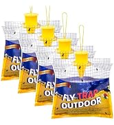 Disposable Fly Traps 4 Pack Bags Outdoor, Flies Catcher Traps with Natural Pre-Bait Refill Repell...