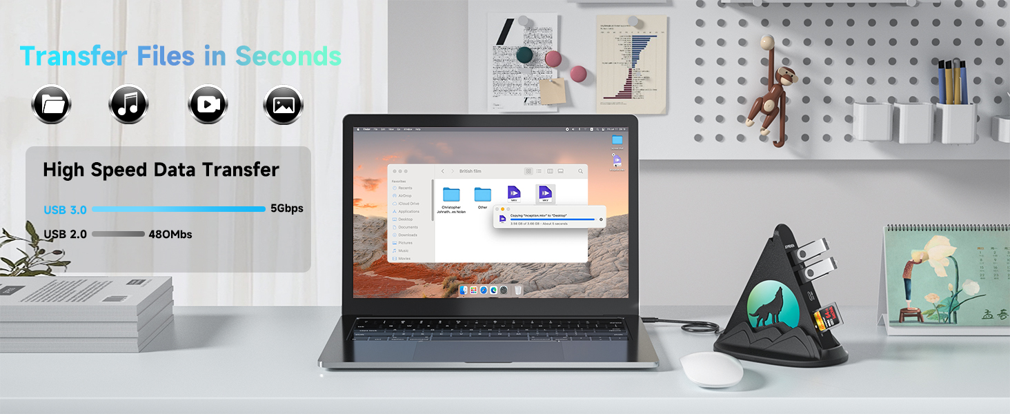 USB C Hub for MacBook Pro Air 8 in 1 Multi Port Adapter with 4K HDMI Output RGB Lighting