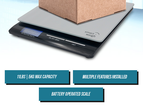 11 lbs / 5kg max capacity multiple features installed battery operated scale
