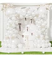 Haolongfa Pearl White Balloon Garland Arch Kit, 146 Pcs Double Stuffed White and Pearl Balloons i...