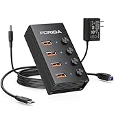 Powered USB C to USB 3.2 Hub, FORIDA 10Gbps 4-Port USB Splitter with Individual LED Switches and ...