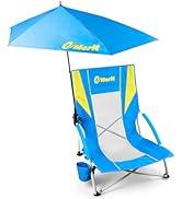 EMERIT Low Beach Chairs for Adults, Sling Beach Chair with Umberalla, Folding Backpack Camping Ch...