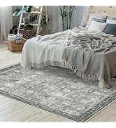 Area Rug 6x9 Washable Rug - Grey Rugs for Living Room 6X9 Vintage Carpet Floral Rugs for Bedroom ...