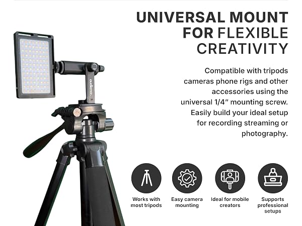 Universal tripod mount adjustable LED video light for cameras phones streaming photography
