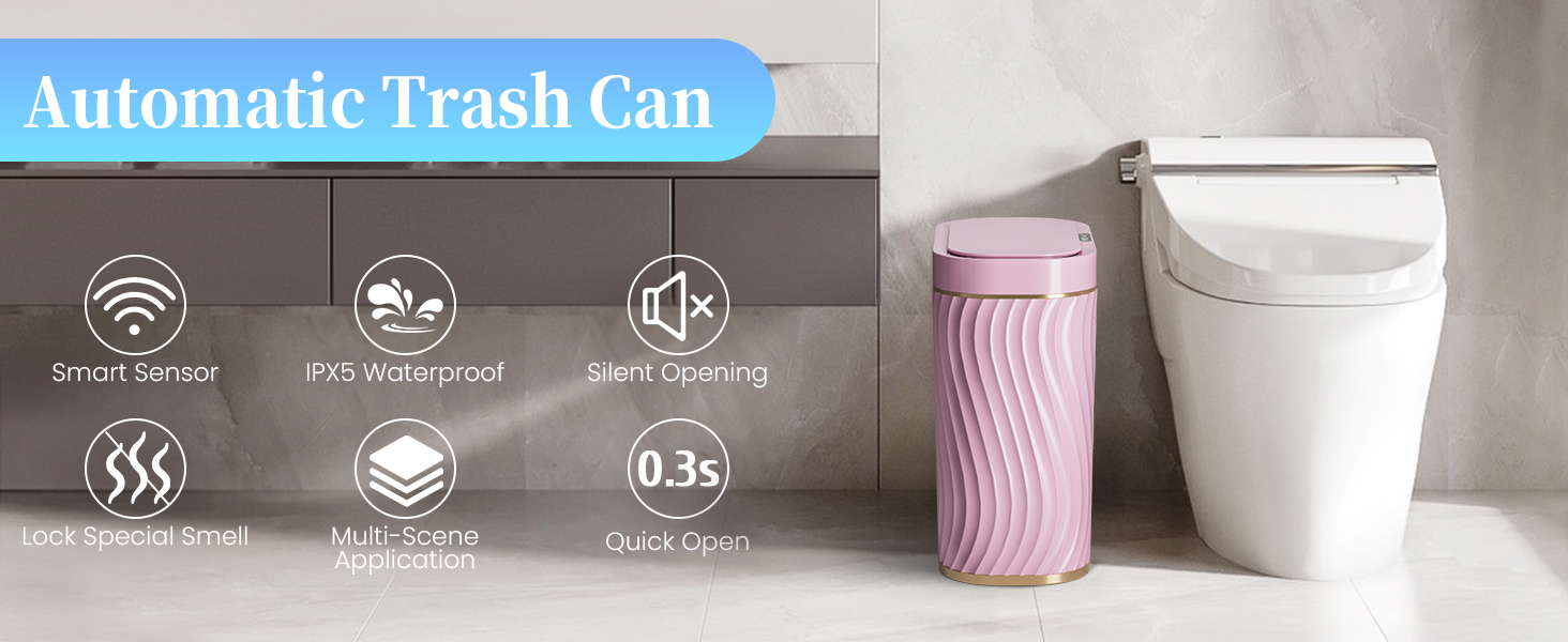 Pink Bathroom Trash can with Automatic Touchless Lid