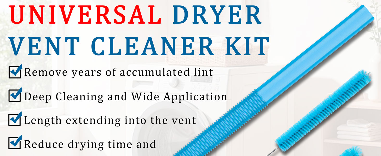 Dryer Vent Cleaner Kit – Flexible Brush &amp;amp; Universal Vacuum Attachment for Lint Removal