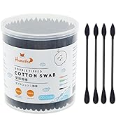 HOMEFOX Black Cotton Swabs Precision Pointed - 200 Count Organic Pointy Pointed Cotton Buds Doubl...