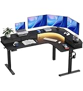 HUANUO 65? L-Shaped Standing Desk with Power Outlets & LED Strip, Electric Height Adjustable Corn...
