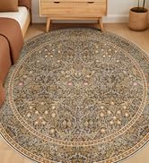 Hazo Haus Boho 8ft Brown Circle Rug for Living Room, Vintage Botanical Floral Area Rug for Dining...