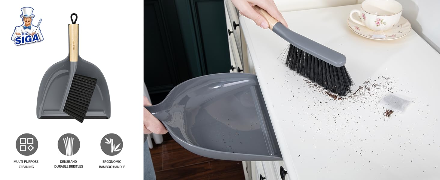 MR.SIGA Bamboo Handle Broom and Dustpan Set