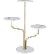 HAINARverS Gold Metal Plant Stand Indoor outdoor, marble 3Tier H38 Tall Planter Stand Corner Flow...