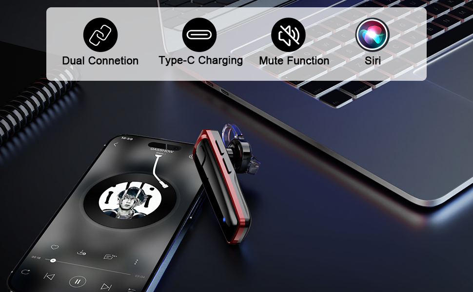 red modern bluetooth headset earphone ear buds