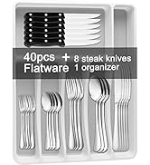 49-Piece Silverware Set with Flatware Drawer Organizer, Durable Stainless Steel Cutlery Set for 8...