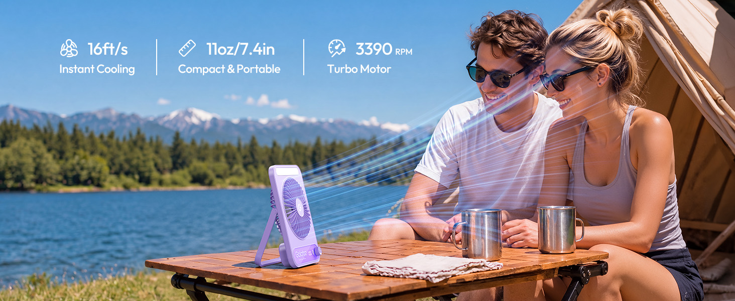 Rechargeable fan for travel, office desk, and bedside use