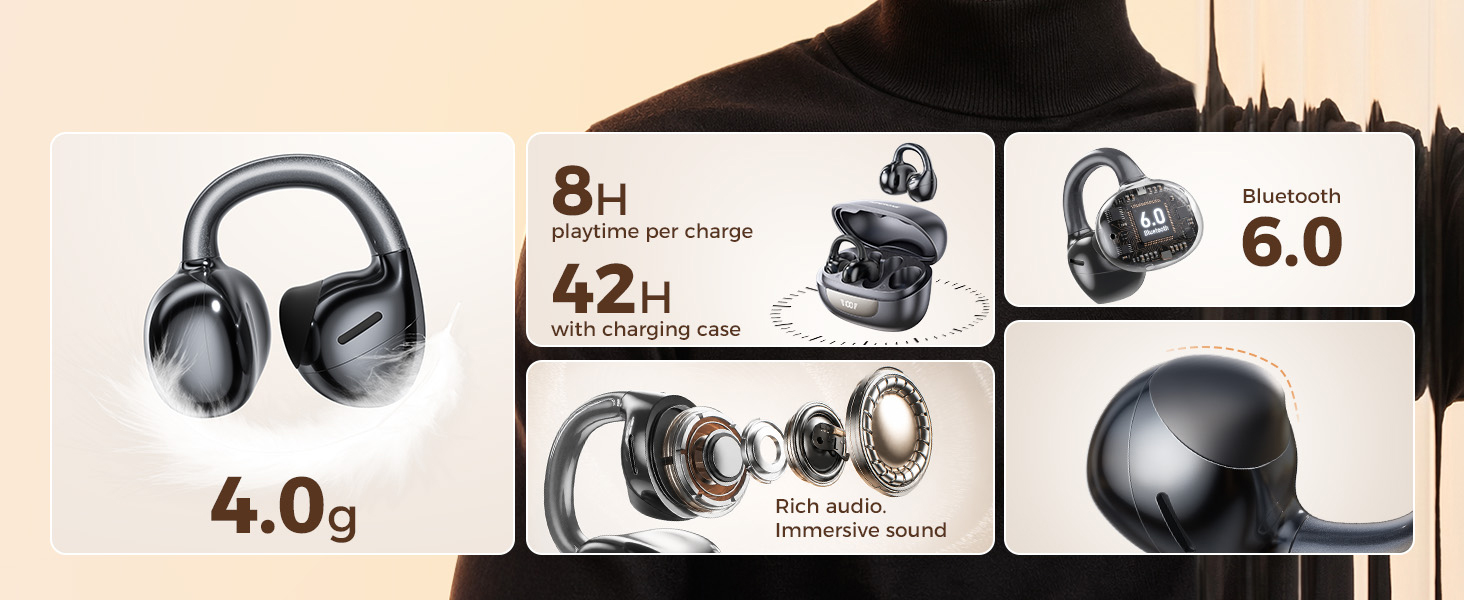 Upgraded Clip on earbuds Lightweight • Secure Fit • Powerful Sound