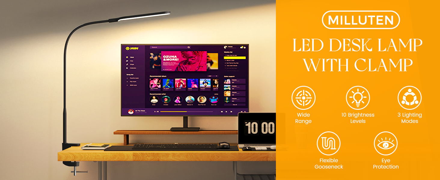 LED desk lamp with clamp