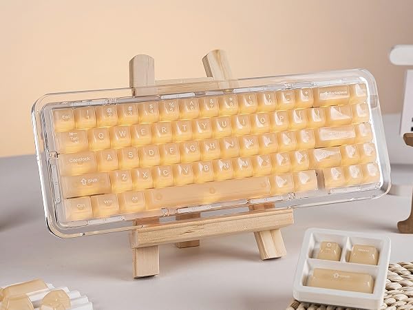 Creamy Khaki Jelly Shine Through Keycaps, Custom Clear Keycaps pbt