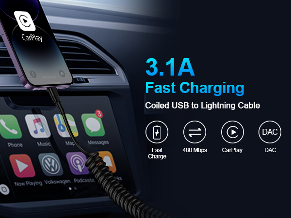 coiled iphone charger cord coiled lightning cable for car iphone car charger car iphone 14 charger