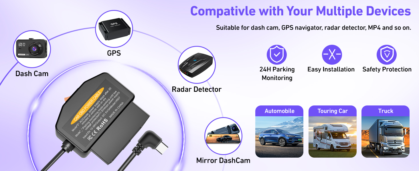 obd power cable for dash camera