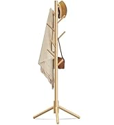 Azaeahom Wooden Coat Rack Stand, Free Standing Coat Rack with 8 Hooks 3 Adjustable Heights for Cl...