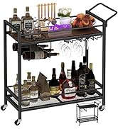 LAATOOREE Bar Cart, Two-Color Home Bar Serving Cart, Mobile Drink Beverage Cart with 2 Storage Sh...