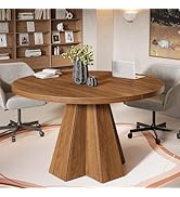 Tribesigns Round Conference Table, Small Meeting Table with Thickened Tabletop and Tapered Base, ...