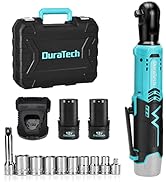 DURATECH Cordless Electric Ratchet Wrench Set, 48 Ft-lbs 3/8" 12V Power Ratchet Wrench with 2PCS ...