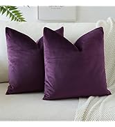 OTOSTAR Pack of 2 Velvet Soft Decorative Throw Pillow Covers 18 x 18 Inch Solid Square Cushion Ca...