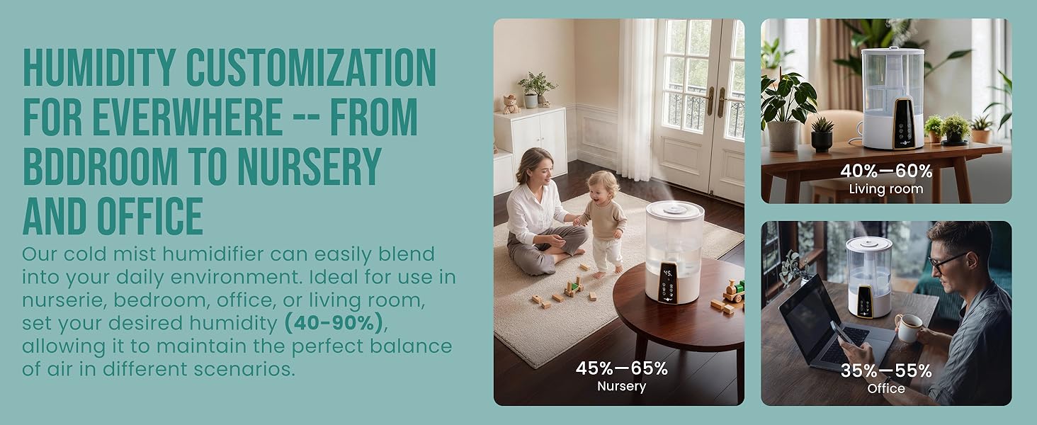 HUMIDITY CUSTOMIZATION FOR EVERWHERE -- FROM BDDROOM TO NURSERY AND OFFICE