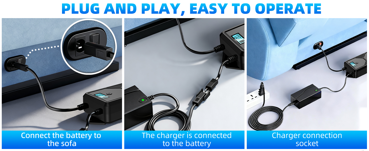 Battery Pack for Reclining Furniture with Charger 2-Pin 2500mAh Recliner Battery Pack Rechargeable