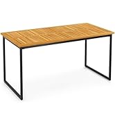 Toolsempire Patio Dining Table, 6-Person Acacia Wood Dining Table with 2 Inches Umbrella Hole, Sl...