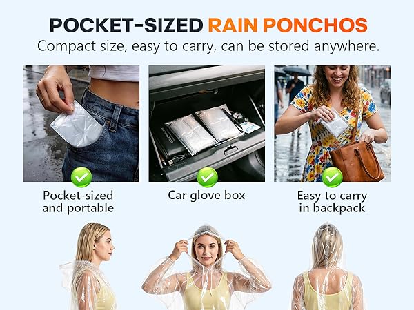Plastic disposable poncho for kids, with hood and pocket, cute blue color.
