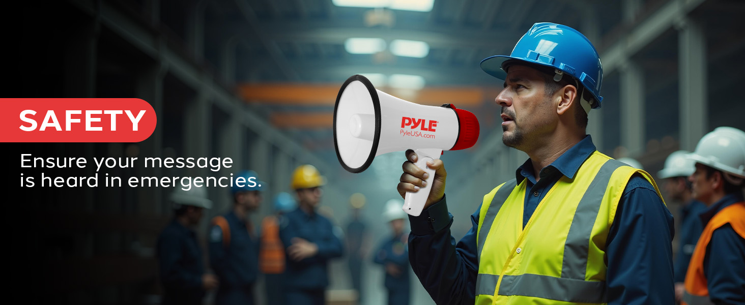 rechargeable pyle battery compact microphone 50w mic mp3 aux alarm megaphone bullhorn speaker