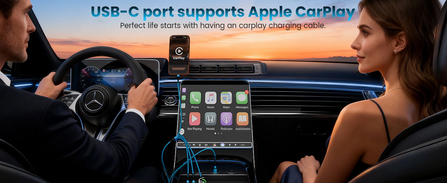 Essential Car Accessories: Multi-Port Car Charger, Compatible with CarPlay