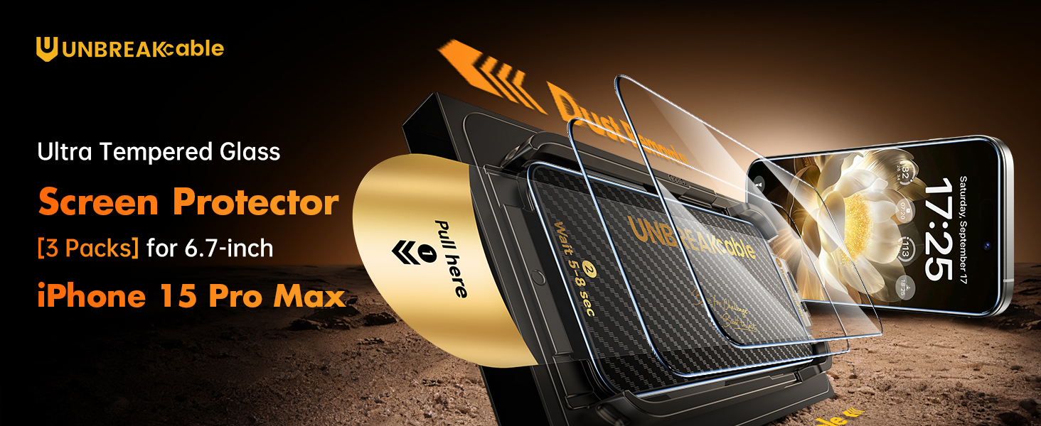 UNBREAKcable iPhone 15 Pro Max Screen Protector Tempered Glass