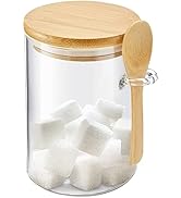 KOIKEY Sugar Jar Glass Salt Container,15 Ounces Clear Airtight Caning with Bamboo Lid and Spoon S...