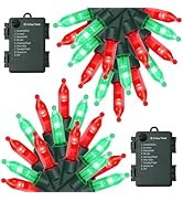 WATERGLIDE 2 Pack 50 LED Outdoor Christmas Lights, 16FT Battery Operated Mini String Lights with ...