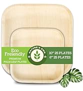 Nature's Own Palm Leaf Plates Pack - 50 Pc (10 Inch &amp; 6 Inch Combo) | Disposable Square Plate | C...