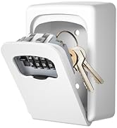 Key Lock Box Wall Mounted, 4 Digit Combination Lockbox for Outside, House Keys - 5 Keys Capacity,...