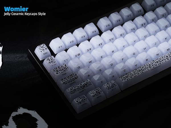 Womier Keyboard Keycaps Jelly, White Ceramic Keycaps Style, Leopard Print Key caps