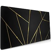 Gaming Mouse Pad 35.4×15.7 Inch XXXL with Stitched Edges Extended Waterproof Gold Line Black Geom...
