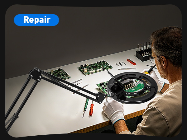 Soldering repair of circuit boards magnifying glass with light stand magnifier with light hands free