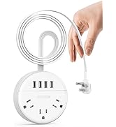 Flat Extension Cord, Ultra Thin Flat Plug Power Strip with 4 USB Ports 3 Outlets, Wall Mountable,...