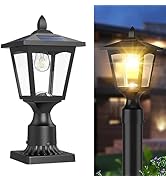 Solar Post Lights, 3000K Dusk to Dawn Solar Lamp Post Light with Pier Mount Base, Solar Post Ligh...